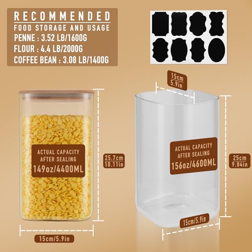Airtight Glass Square Storage Canister with Bamboo Lid Set of 2 Glass Jars for Sugar, Flour, Cookies and Coffee beans